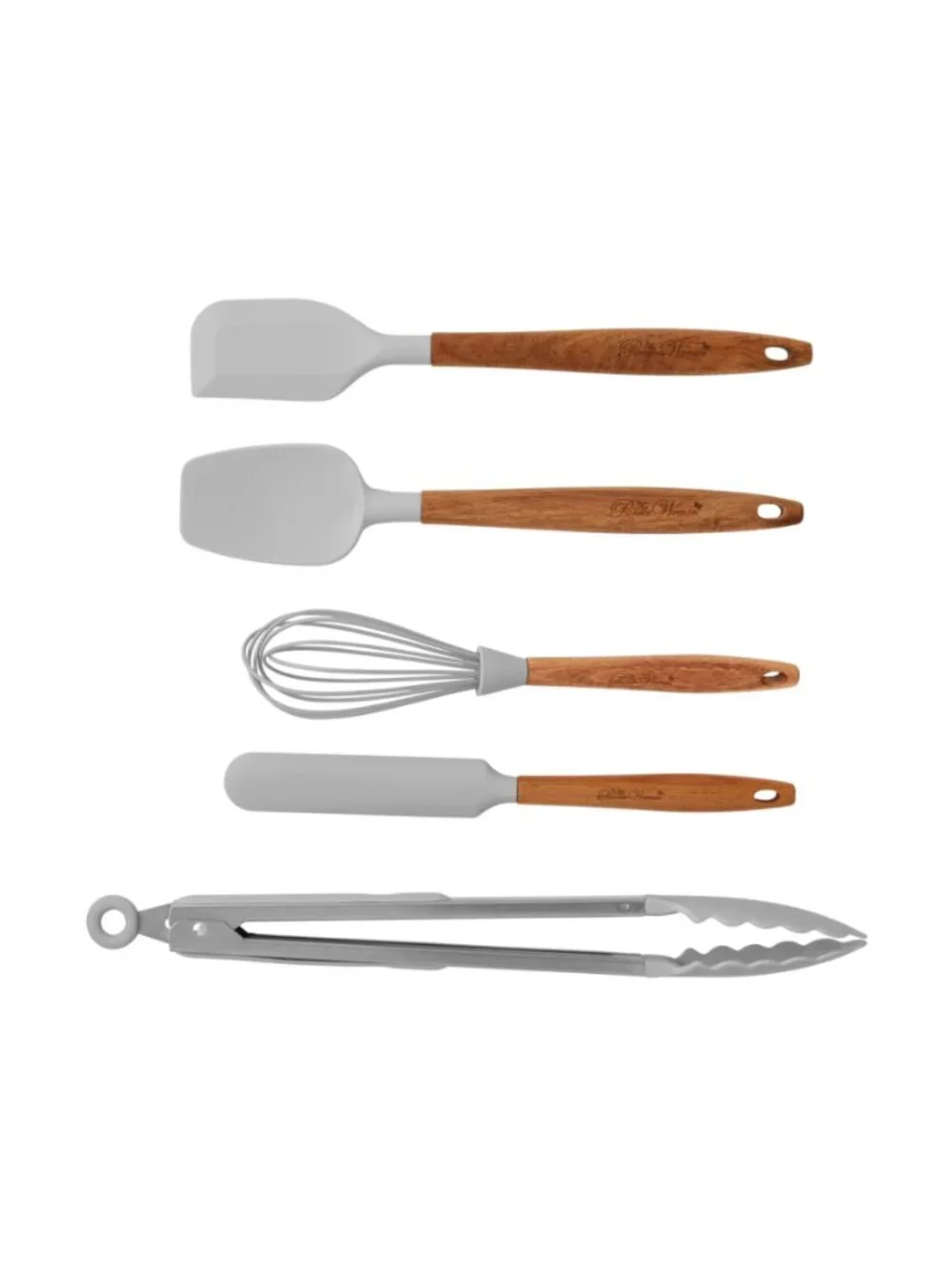 The Woman Pioneer Gray 10-Piece Silicone-Tipped Wood Handles Cooking Utensil